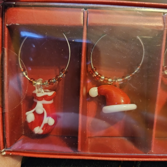 Pier 1 Imports Glass Christmas Holiday Drink Wine Charms NEW - Picture 2 of 4